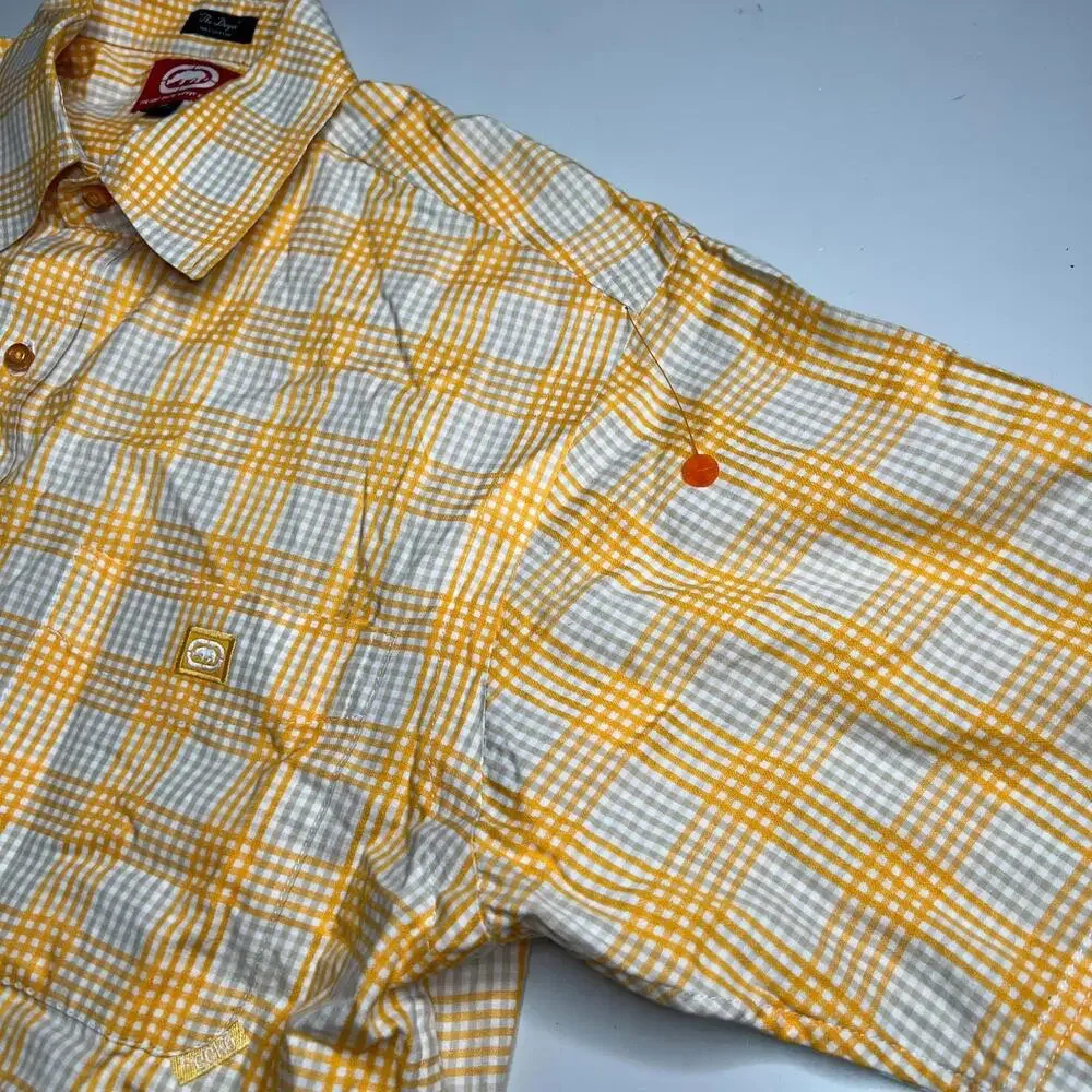 Ecko Unltd Men’s M Yellow Plaid Short Sleeve Button‎ Up Shirt 100% Cotton